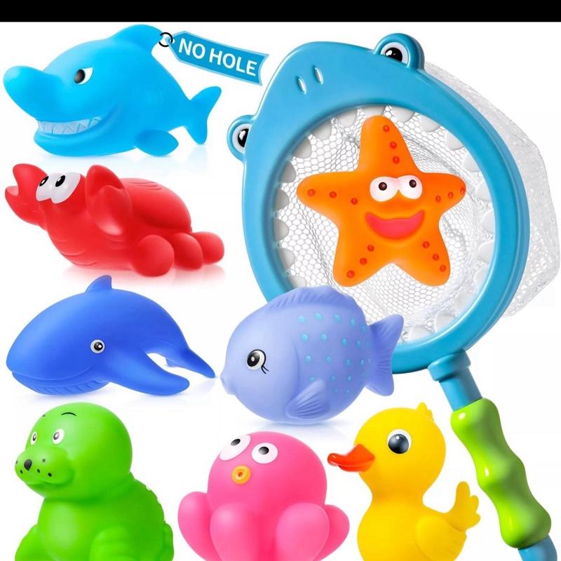No Hole No Mould Baby Bath Toys Set - 9PCS Mould Free Rubber Sea Animals & Swimming Pool Toys for Toddler Kids Water Play Equipment