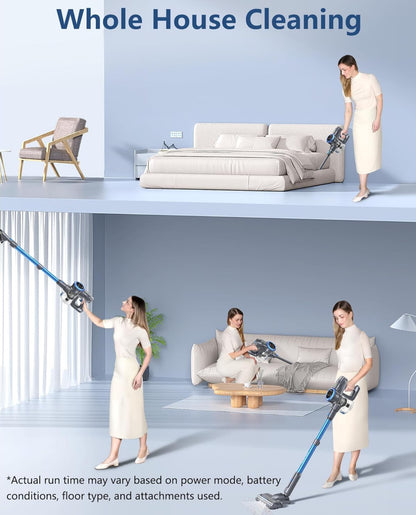 FABULETTA Cordless Vacuum Cleaner, 35KPA Stick Vacuum Cleaner with Brushless Motor, 3 Modes 6 in 1 Lightweight Vacuum Cleaner with 50Min Detachable Battery for Home/Pet Hair/Carpet/Hard Floor (Blue)