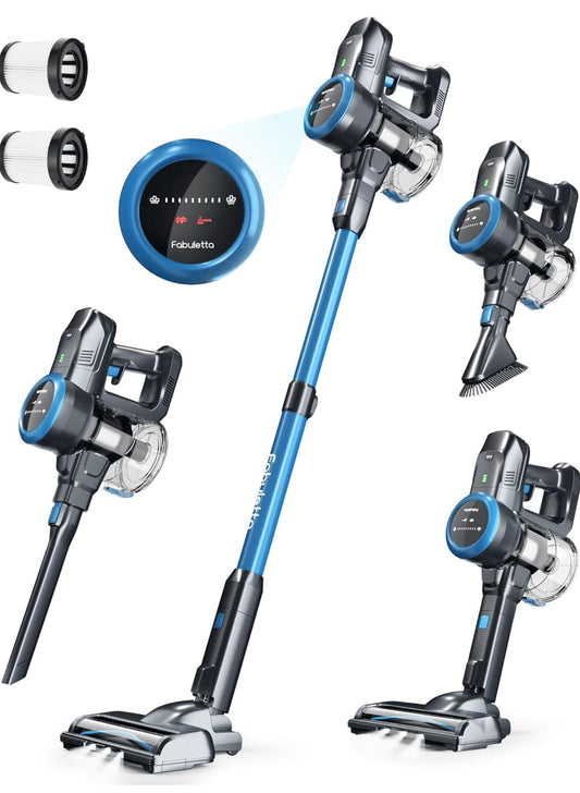 FABULETTA Cordless Vacuum Cleaner, 35KPA Stick Vacuum Cleaner with Brushless Motor, 3 Modes 6 in 1 Lightweight Vacuum Cleaner with 50Min Detachable Battery for Home/Pet Hair/Carpet/Hard Floor (Blue)