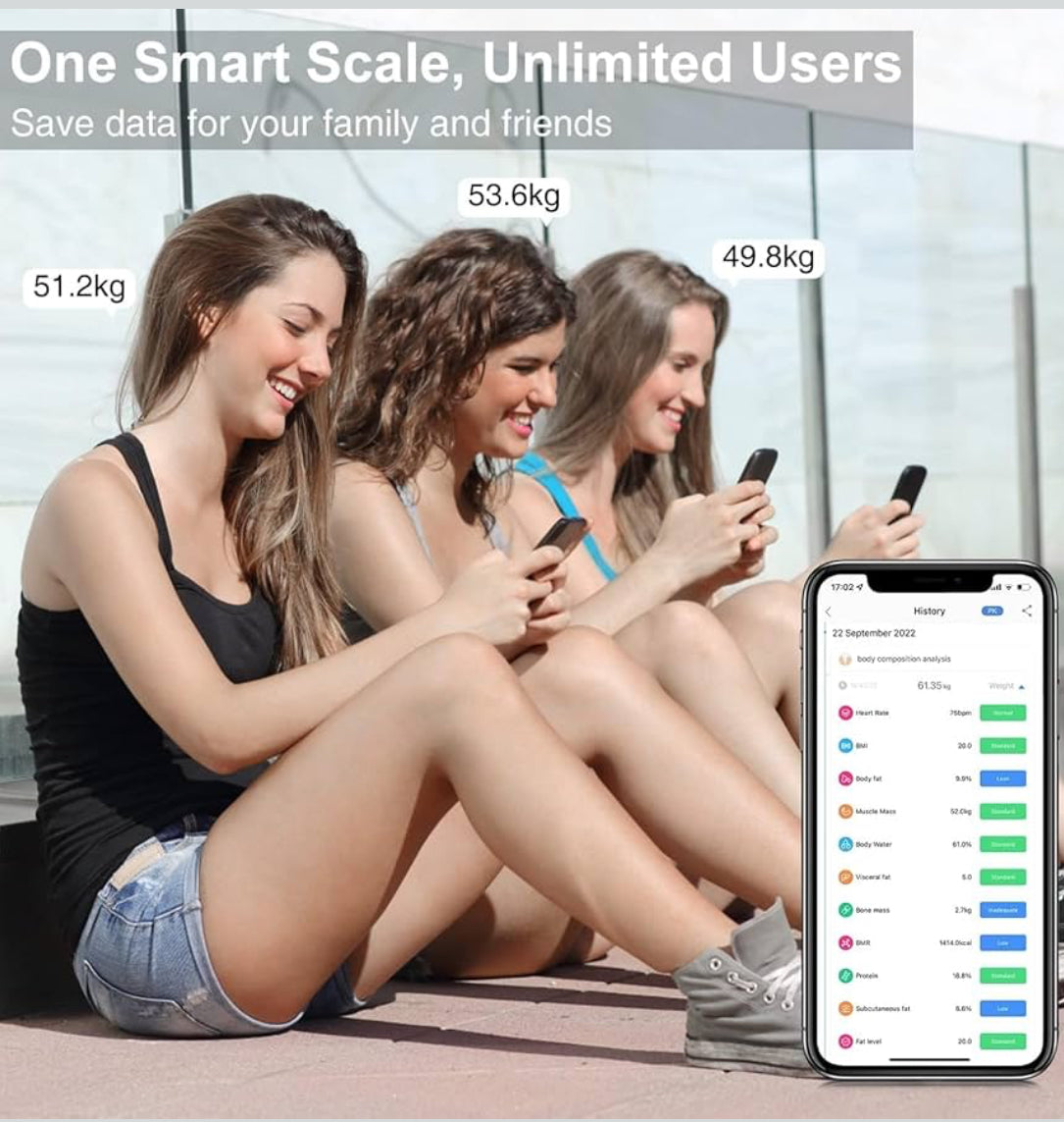 Bluetooth Body Fat Scales, INSMART Smart Digital Bathroom Weight Weighing Scales for Body Composition Analyzer with Smart APP, Body Composition Fitbit Scales for Fitness (ST/LB/KG) - Box & packaging damaged.