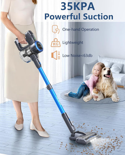 FABULETTA Cordless Vacuum Cleaner, 35KPA Stick Vacuum Cleaner with Brushless Motor, 3 Modes 6 in 1 Lightweight Vacuum Cleaner with 50Min Detachable Battery for Home/Pet Hair/Carpet/Hard Floor (Blue)