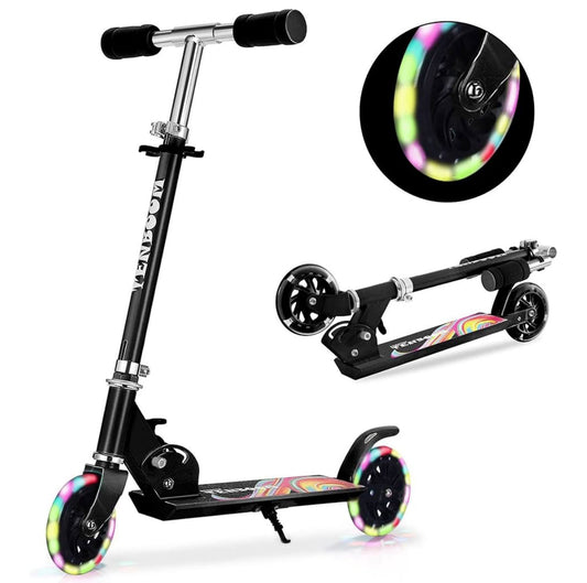 TENBOOM Kids Scooter Ages 6-12, Easy Folding with Adjustable Handlebar and Rear Brake, Light Up for Girls & Boys