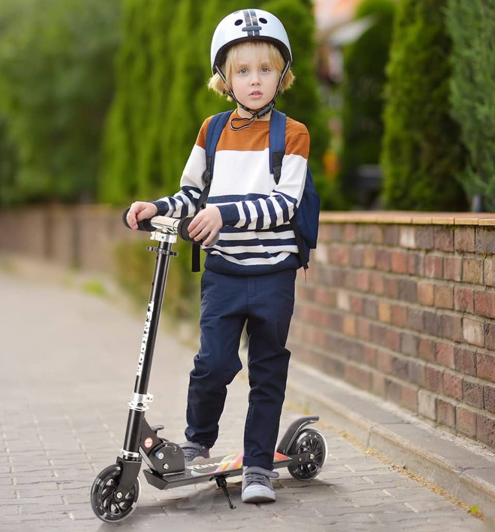TENBOOM Kids Scooter Ages 6-12, Easy Folding with Adjustable Handlebar and Rear Brake, Light Up for Girls & Boys