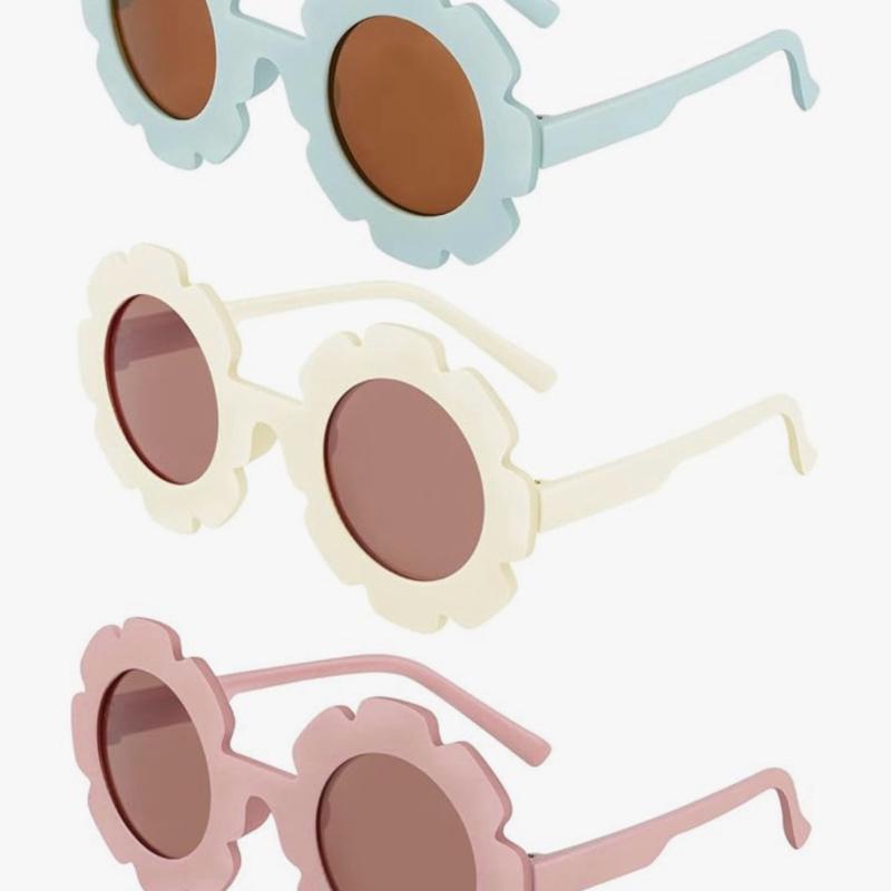 3 Pairs Flower Kids Sunglasses Cute Round Baby Sunglasses with Glasses Pouch and Cloth UV 400 Protection Flexible Frame for 0-8 years
