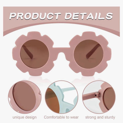 3 Pairs Flower Kids Sunglasses Cute Round Baby Sunglasses with Glasses Pouch and Cloth UV 400 Protection Flexible Frame for 0-8 years