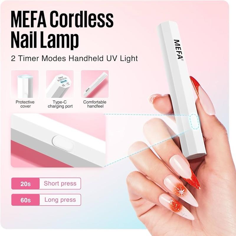 MEFA Handheld U V Nail Lamp for Gel Nails, UV Nail Light with 2 Timer Settings, Portable Cordless Rechargeable USB Nail Light for Gel Nail Polish Fast Curing, LED Nail Lamp for Home DIY Salon