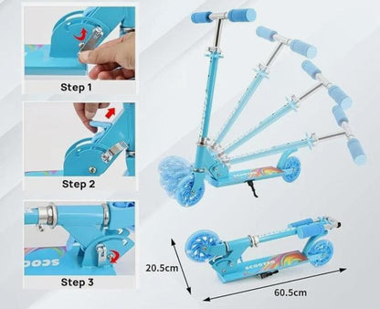 Blue Folding Kick Scooter for Kids Ages 3-7, 2 LED Flash Wheels Kick Scooter with 3 Levels Adjustable Handlebar and lightweight