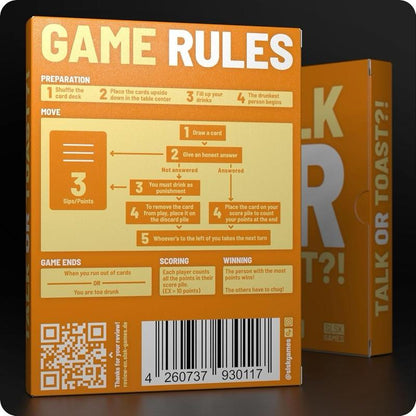 Talk or toast!? - The unique drinking game - Drinking game with 100 cards - Drinking game - Card game - Party game for adults