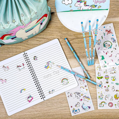Unicorn Stationery Gift Include Drawstring Bag, Pencil Case, Unicorn Pencils and Sticker