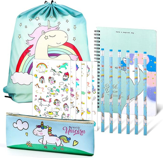 Unicorn Stationery Gift Include Drawstring Bag, Pencil Case, Unicorn Pencils and Sticker