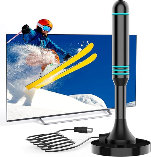 Indoor TV Aerial – Freeview Digital HD Aerial for Smart TV, 360° Reception up to 250 Miles, VHF/UHF Signal, Supports 4K 1080p, Easy Setup