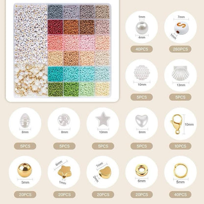 Bracelets Making Kit, 3mm Seed Beads with Letter Beads Pearl for Jewellery Making, 24 Boho Colours Glass Beads Set for DIY Craft Bracelet Necklaces