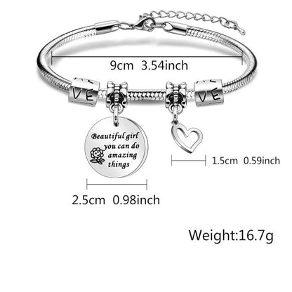 Inspiration Bracelet Gift,Silver Pendant Bracelet Beautiful Girl You Can Do Amazing Things For Daughter Niece Friends Sisters Friends Adjustable Jewellery