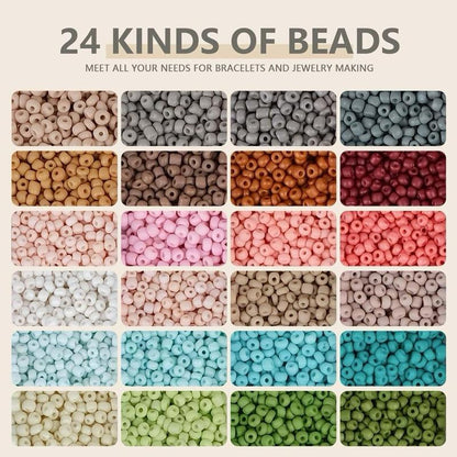 Bracelets Making Kit, 3mm Seed Beads with Letter Beads Pearl for Jewellery Making, 24 Boho Colours Glass Beads Set for DIY Craft Bracelet Necklaces