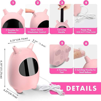 Balloon Pump, Mini Size Dual Nozzle Electric Balloon Blower Machine, Electric Balloon Inflator for Decorations (230V, 600W)