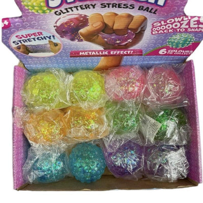 Bumpy Squish & Stretch Glittery Stress Ball - Super Stretchy Metallic Effect Textured Ball