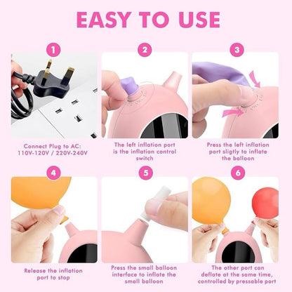Balloon Pump, Mini Size Dual Nozzle Electric Balloon Blower Machine, Electric Balloon Inflator for Decorations (230V, 600W)