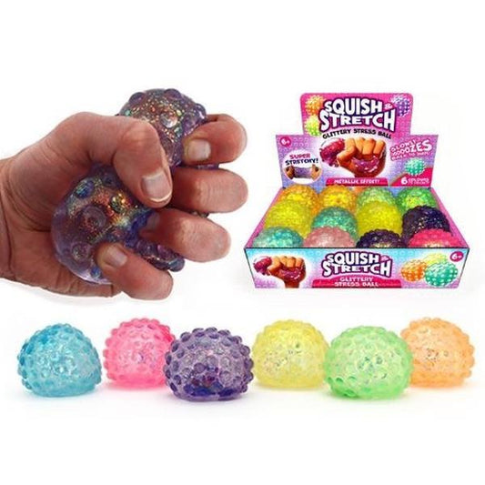 Bumpy Squish & Stretch Glittery Stress Ball - Super Stretchy Metallic Effect Textured Ball