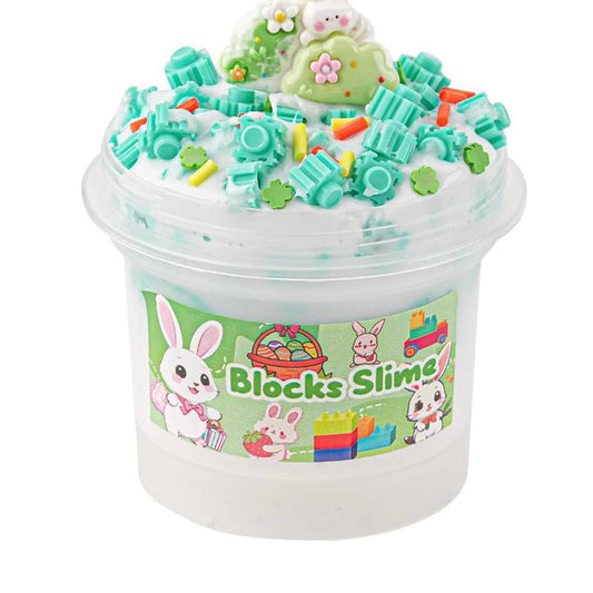 Blocks Slime Green Bead Slime with Bunny Charm Non-Sticky Slime Toys for Kids