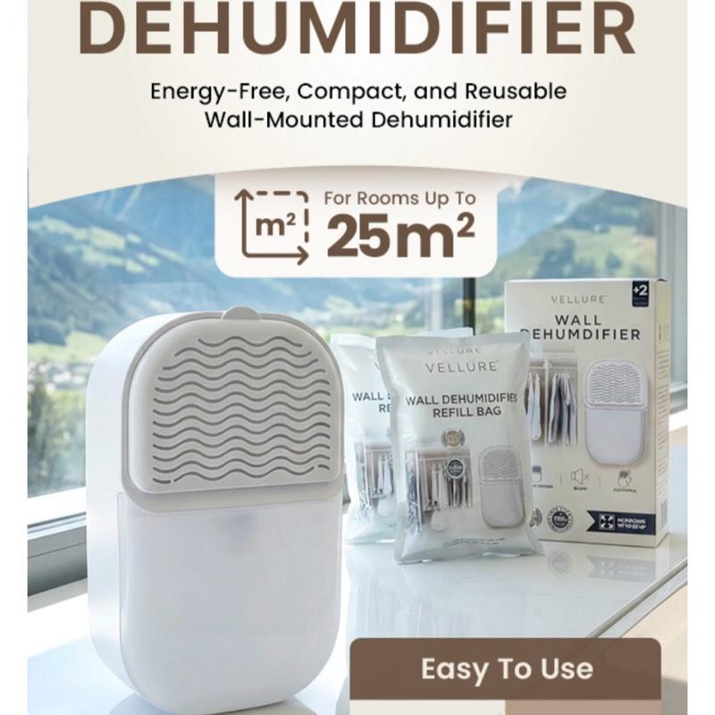 Vellure Wardrobe Dehumidifier [4 PACK] - World's 1st Cost-Saving Wall-Mounted Self-Adhesive Alternative to Disposable Dehumidifier with 8 Refill Sachets