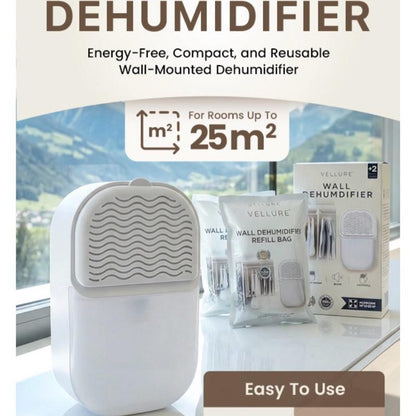 Vellure Wardrobe Dehumidifier [4 PACK] - World's 1st Cost-Saving Wall-Mounted Self-Adhesive Alternative to Disposable Dehumidifier with 8 Refill Sachets