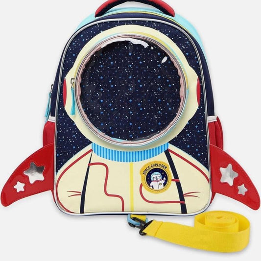LSSAGOON Astronaut Toddler Backpack Cute Cartoon School Book Bag Rucksack with Space Explorer Design and Yellow Strap