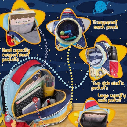 LSSAGOON Astronaut Toddler Backpack Cute Cartoon School Book Bag Rucksack with Space Explorer Design and Yellow Strap