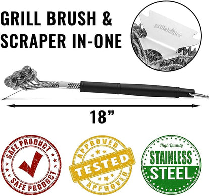 Grillaholics Bristle Free BBQ Brush - Safe Barbecue Grill Cleaning Brush With No Metal Wire Bristles