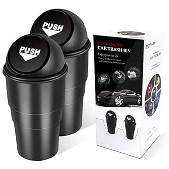 YIOVVOM Car Garbage Can with Lid, Small Leakproof Vehicle Automotive Cup Holder Car Trash Can Set of 2 (Black)