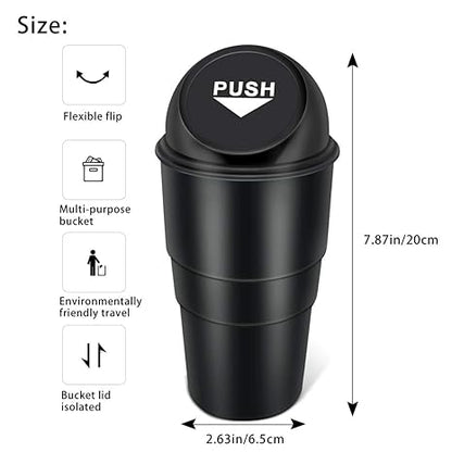 YIOVVOM Car Garbage Can with Lid, Small Leakproof Vehicle Automotive Cup Holder Car Trash Can Set of 2 (Black)