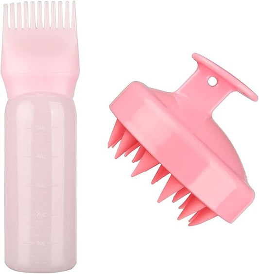 Root Comb Applicator Bottle with Scalp Massager Shampoo Brush Hair Colouring Dye and Scalp Treatment Tools