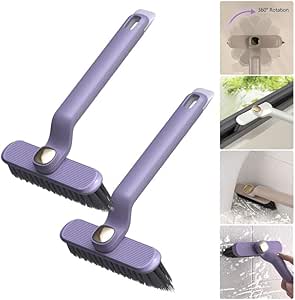 360° Rotating Hard Bristle Crevice Cleaning Brush 2pcs Multi-Function Rotating Crevice Cleaning Brush-Long Handle Bathroom Tile Groove Window Gaps Cleaning Brush Tool for Kitchen Bathroom