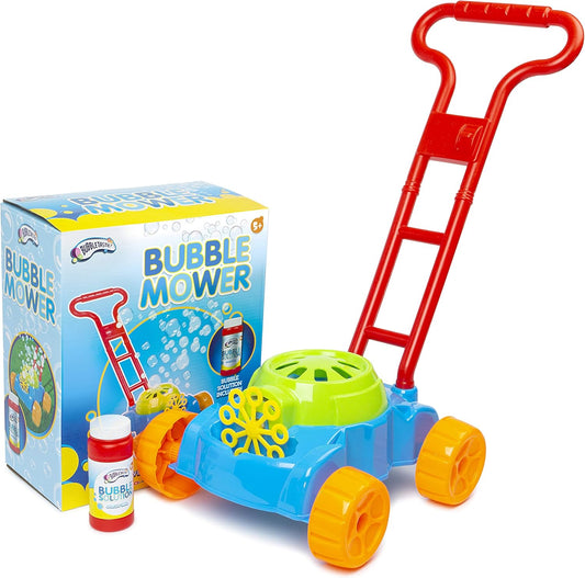 Bubble Machine/Lawn Mower with Bubble Solution to Create Giant Balloons - Battery Operated Garden Toy