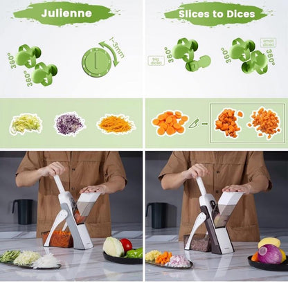 Sopakin Stainless Steel Mandoline Vegetable Slicer Chopper Potato Chip Cutter Multifunctional Veg Chopper with 4 Cutting Modes to Slice Dice Chop Julienne Best Kitchen Gadgets Green