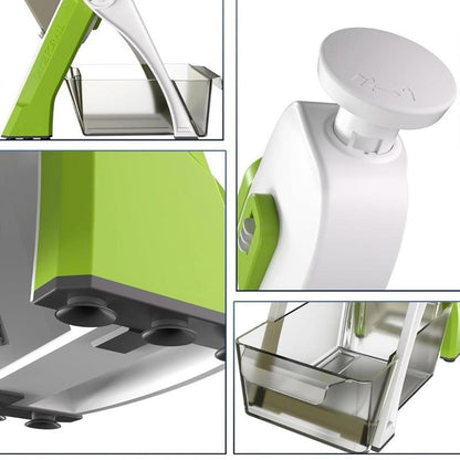 Sopakin Stainless Steel Mandoline Vegetable Slicer Chopper Potato Chip Cutter Multifunctional Veg Chopper with 4 Cutting Modes to Slice Dice Chop Julienne Best Kitchen Gadgets Green