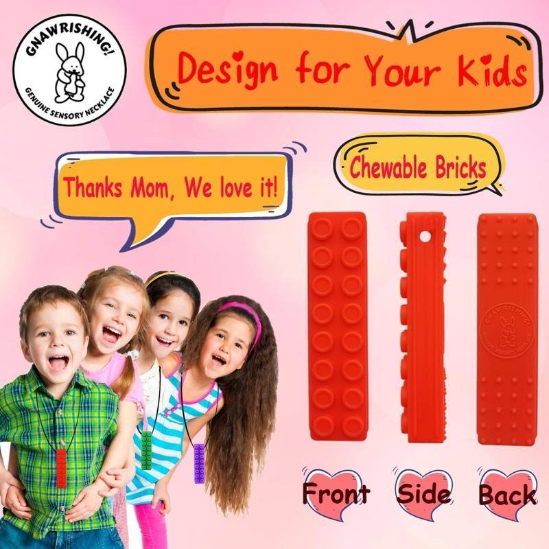 Chew Necklaces for Sensory Kids 8 Pcs Sensory Chewy Toys Autism, ADHD(8Pcs Brick Shape)