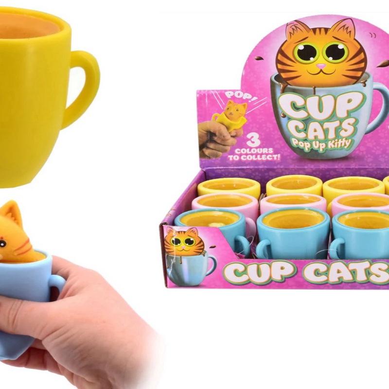 Cup Cats Pop Up Kitty Squishy Toy - 3 Colours to Collect - Fun and Adorable Cat Design in a Mug Shape
