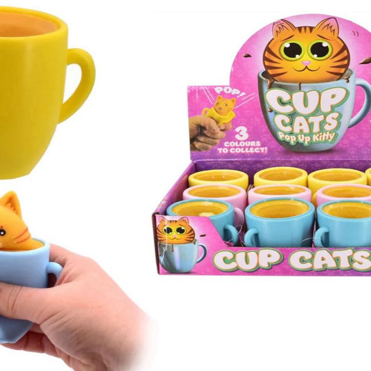 Cup Cats Pop Up Kitty Squishy Toy - 3 Colours to Collect - Fun and Adorable Cat Design in a Mug Shape