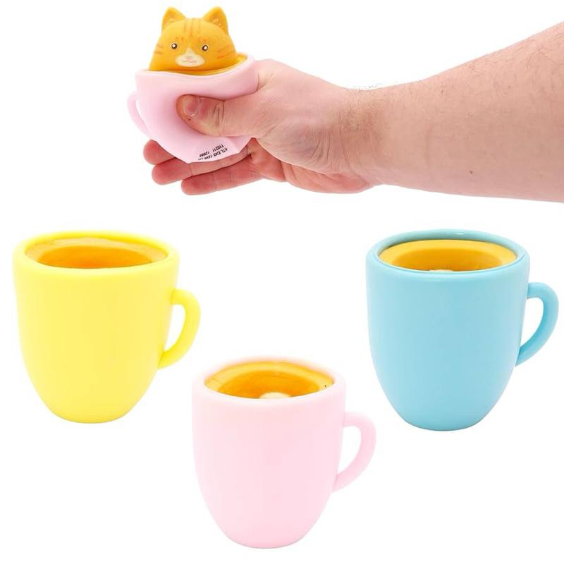 Cup Cats Pop Up Kitty Squishy Toy - 3 Colours to Collect - Fun and Adorable Cat Design in a Mug Shape