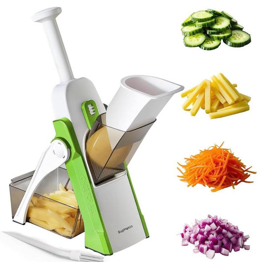 Sopakin Stainless Steel Mandoline Vegetable Slicer Chopper Potato Chip Cutter Multifunctional Veg Chopper with 4 Cutting Modes to Slice Dice Chop Julienne Best Kitchen Gadgets Green