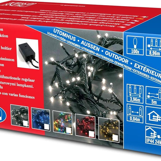 Christmas Outdoor Fairy Lights Plug In/Indoor or Outdoor Use (IP44)/Multifunction Micro Light Set 8 Programme Control Box/100 Clear Bulbs/Green Cable Strings Lights Tree Decor Decoration Magical Ornaments