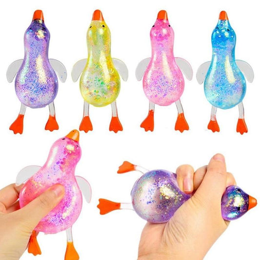 Rubber Ducks Decompression Toy, Colourful Glitter Duck Shape Squishy, Fidget Sensory Toy