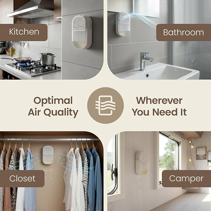Vellure Wardrobe Dehumidifier [4 PACK] - World's 1st Cost-Saving Wall-Mounted Self-Adhesive Alternative to Disposable Dehumidifier with 8 Refill Sachets