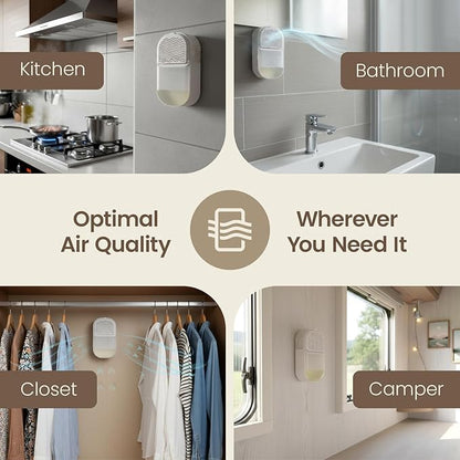 Vellure Wardrobe Dehumidifier [4 PACK] - World's 1st Cost-Saving Wall-Mounted Self-Adhesive Alternative to Disposable Dehumidifier with 8 Refill Sachets