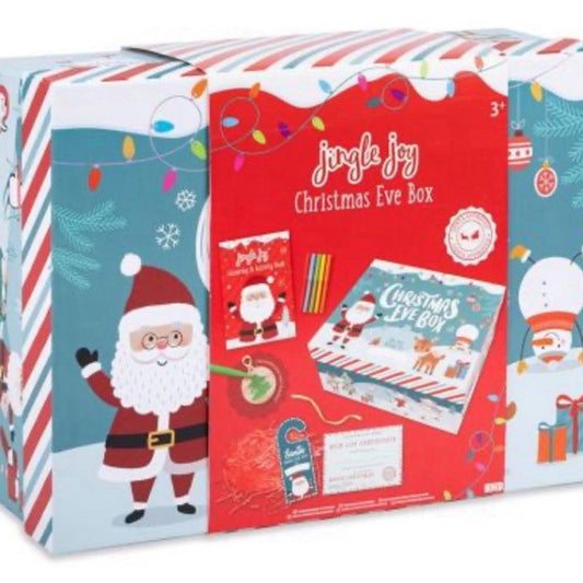 Christmas Eve gift box includes colouring book, pens, certificate, door sign, colour bauble