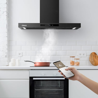 Ciarra 90cm Cooker Hood CBCB9102P Smart App WIFI Touch Control 650m³/h Recirculating&Ducting Wall Mount Hood Kitchen Extractor Fan 4-Speed with Booster Function Dimmable LED Lights [Energy Class A+++]