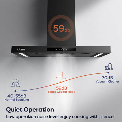 Ciarra 90cm Cooker Hood CBCB9102P Smart App WIFI Touch Control 650m³/h Recirculating&Ducting Wall Mount Hood Kitchen Extractor Fan 4-Speed with Booster Function Dimmable LED Lights [Energy Class A+++]