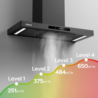 Ciarra 90cm Cooker Hood CBCB9102P Smart App WIFI Touch Control 650m³/h Recirculating&Ducting Wall Mount Hood Kitchen Extractor Fan 4-Speed with Booster Function Dimmable LED Lights [Energy Class A+++]