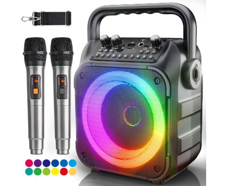 [Newest] Karaoke Machine 2 Microphones Adults: Wowstar Karaoke Speaker with Wireless Microphones - Mini Karaoke Machine Set - Portable Bluetooth PA Speaker for TV Phone Party Home Outdoor Gift Kids