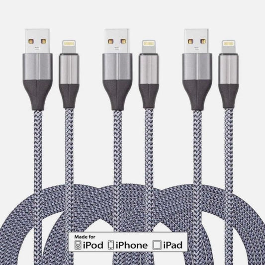 Lightning MFi Certified Charger 3 Pack - 2 x 1.8m & 1 x 3m - Durable, Tough - Electronic, Smartphone, Cellphone